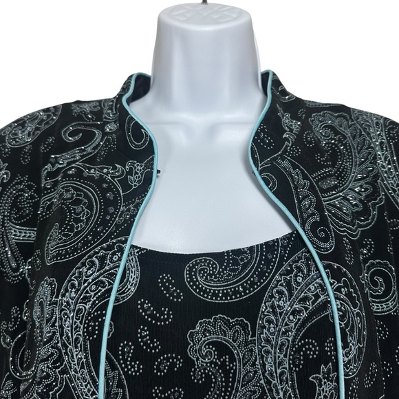 Alex Evenings 2X Black Paisley 2pc Jacket Tank Set Plus Formal Glitter - Picture 4 of 13